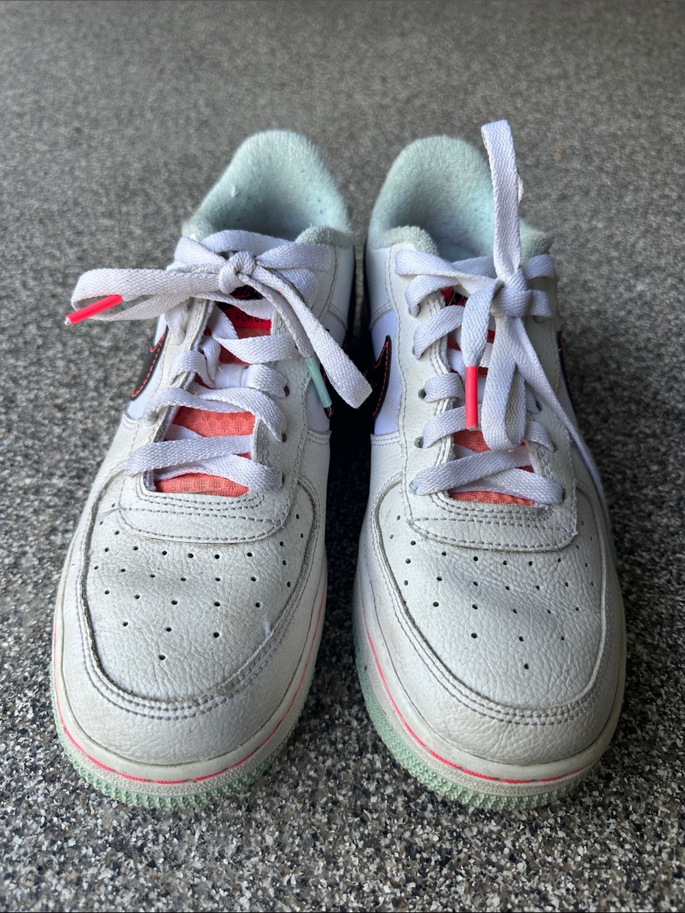 Nike Kids White Sneakers with Pink and Mint Accents